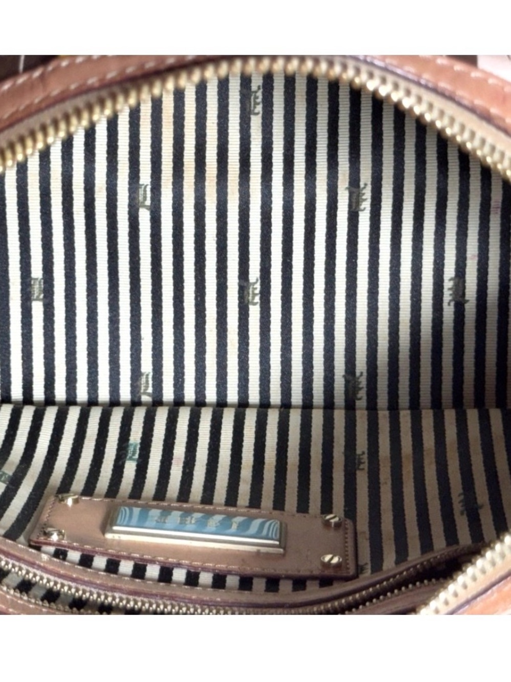 L.A.M.B. ~ Gwen Stefani Monogram Satchel Signature Print Brown Tan Leather - Picture 12 of 16
